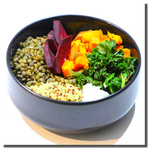 Buddha bowl, kale and faux-mage