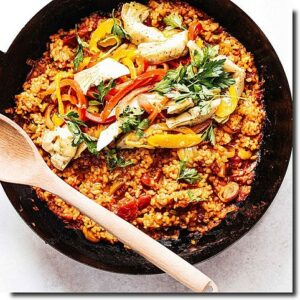 Greens paella with cauliflower rice