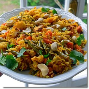 Vegetable biryani with basmati rice or cauliflower