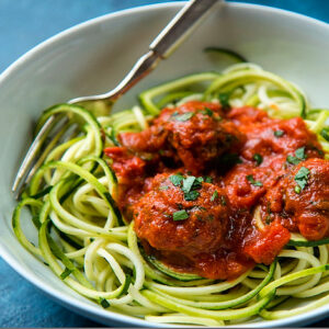 Zucchini spaghetti & dumplings